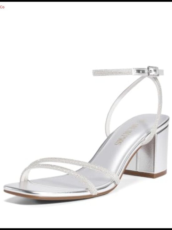 Shoes - Women's Chunky Block Heel Sandals with Rhinestone Ankle Strap